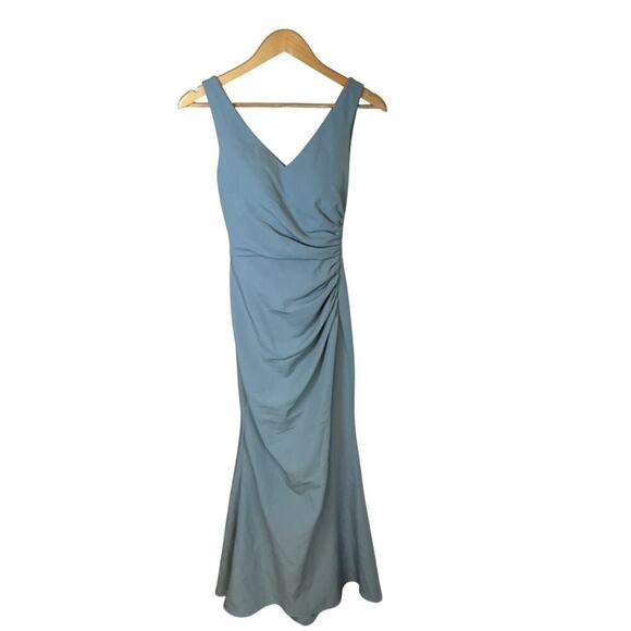 REVELRY French Blue Dawson Crepe Long Sleeveless Formal Bridesmaid Gown Dress 0 - Picture 2 of 12